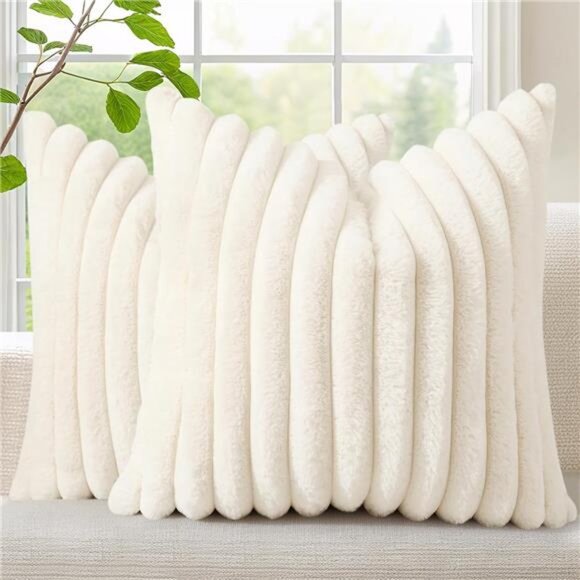 decorUhome Faux Fur Fall Throw‎ Pillow Covers 18x18 Set of 2, Decorative Soft - Picture 1 of 7